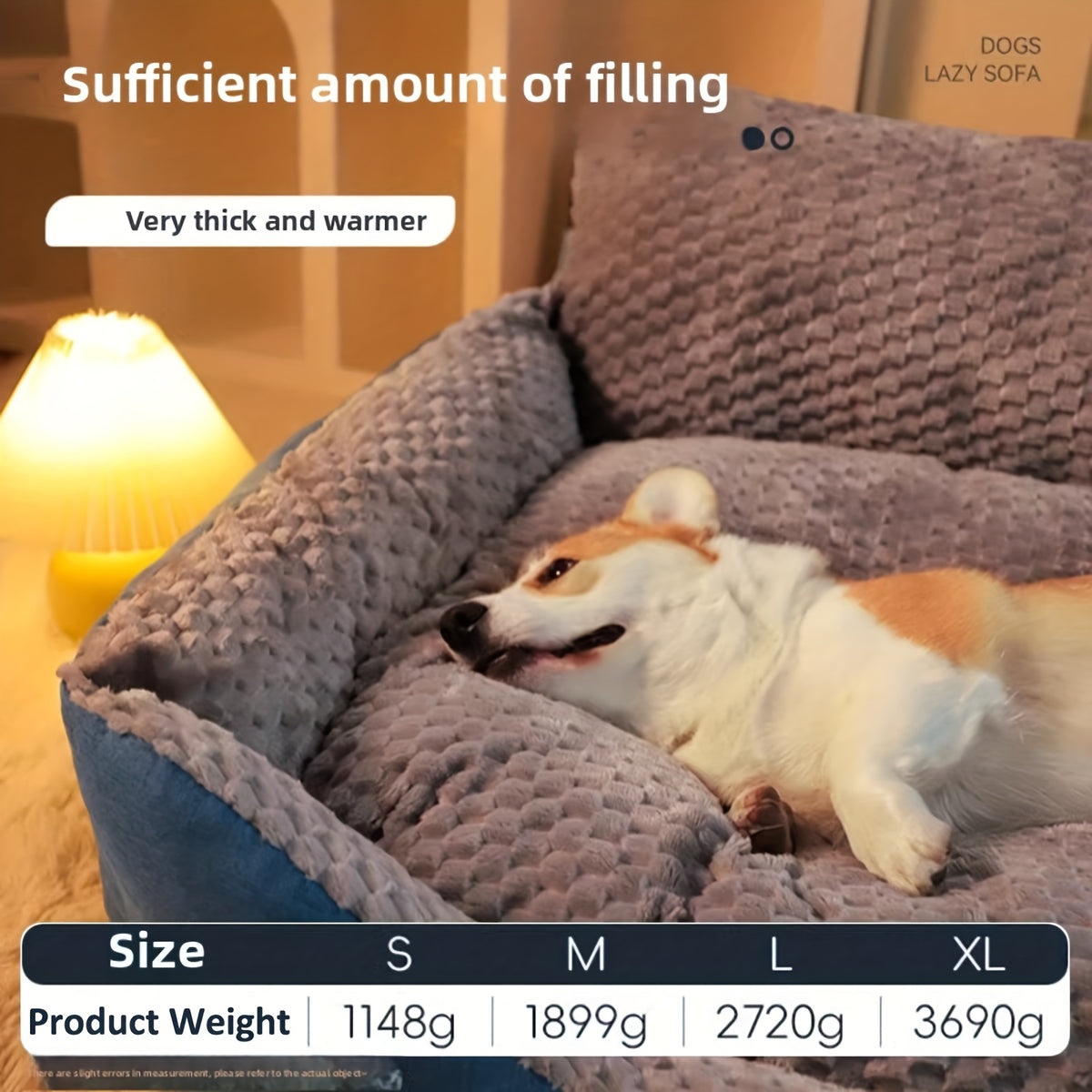 High Back Dog Sofa Bed with Plush Textured Cushion, Blue and Gray Bolster Pet Couch in Four Sizes for Small to Large Dogs and Cozy Indoor Rest