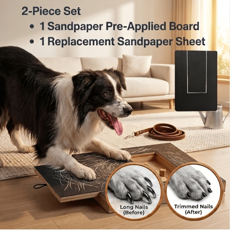 Wooden Dog Nail Scratch Board with Treat Drawer, Sandpaper Paw Filing Surface for Reward-Based Training and At-Home Grooming, 2-Piece Set