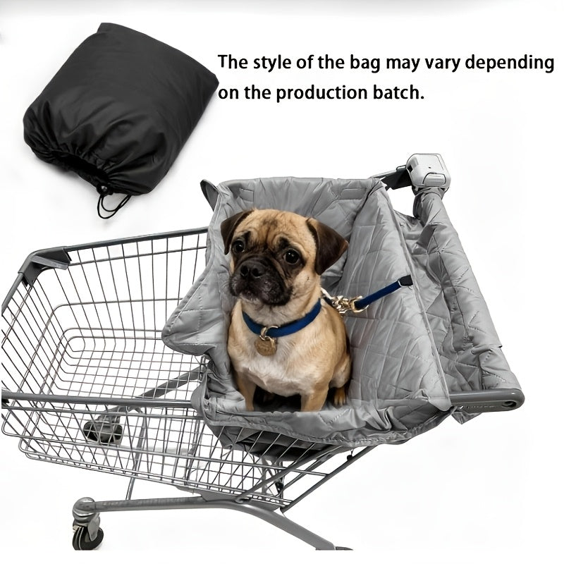 Dog Shopping Cart Cover, Quilted Pet Grocery Cart Liner in Black with Portable Bag Design for Supervised Outings at Pet-Friendly Stores