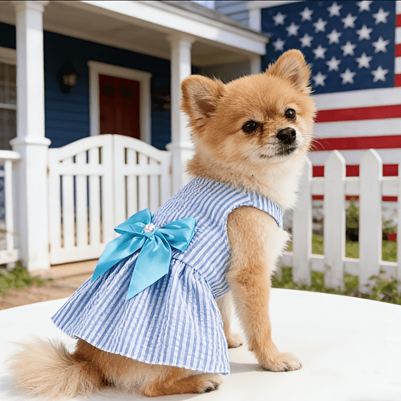 Striped Pet Dress Set, 5-Piece Bow Princess Dresses for Small and Medium Dogs and Cats, Five Colors for Dress-Up and Photos, XS–XXL