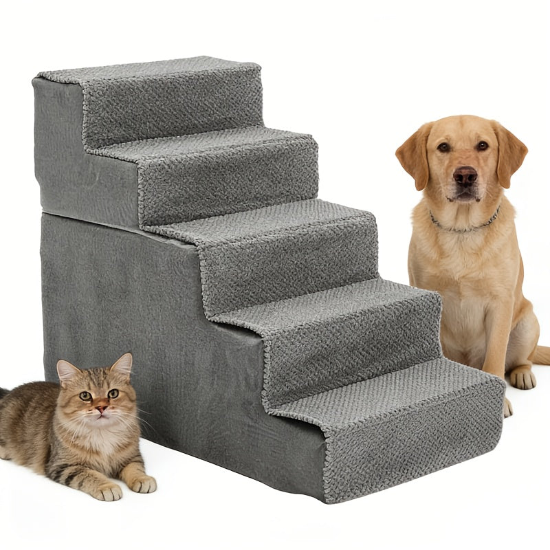 Right Angle Dog Stairs for Bed and Couch, Gray High-Density Foam Pet Steps with Non-Slip Design in 3, 4 or 5-Step Options for Dogs and Cats