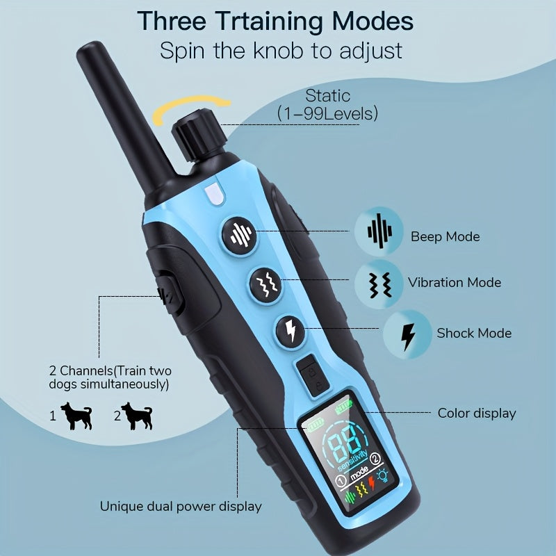 Dog Training Collar with Night Light, 3280ft Listed Remote Range, USB Rechargeable with Keypad Lock, Beep, Vibration and Static Modes for 1 or 2 Dogs