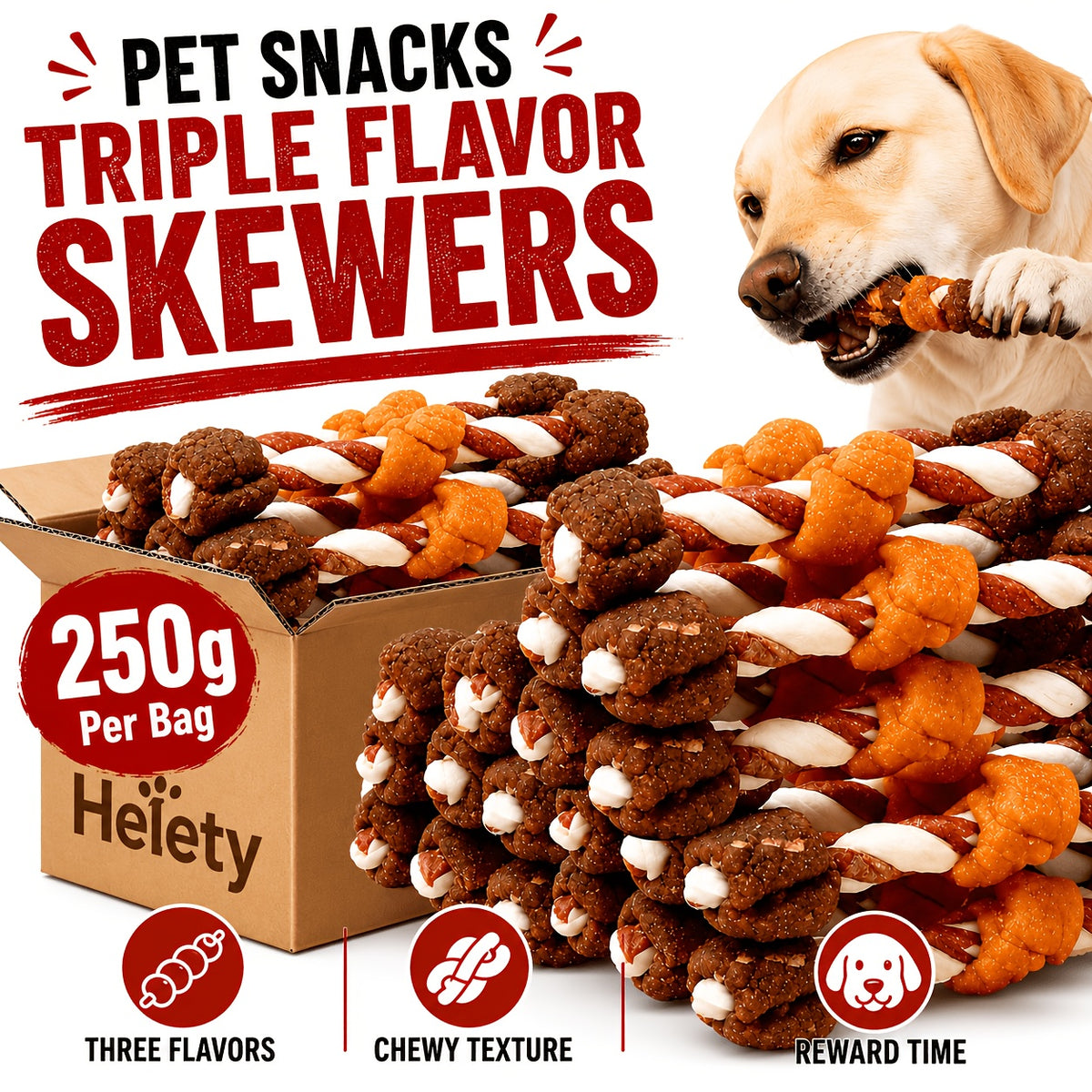 Triple Flavor Dog Chew Skewers with Chicken, Duck and Beef Options, Chicken Bone and Dumbbell Treat Selections for Supervised Snack Time