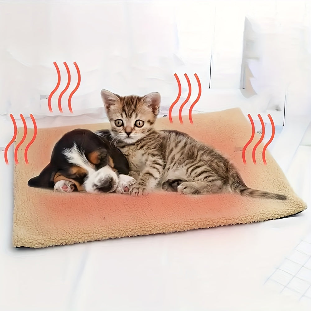 Self-Warming Pet Mat for Cats and Dogs, Soft Khaki Thermal Sleeping Pad with Reflective Layer, No Electricity Needed for Cozy Indoor Rest
