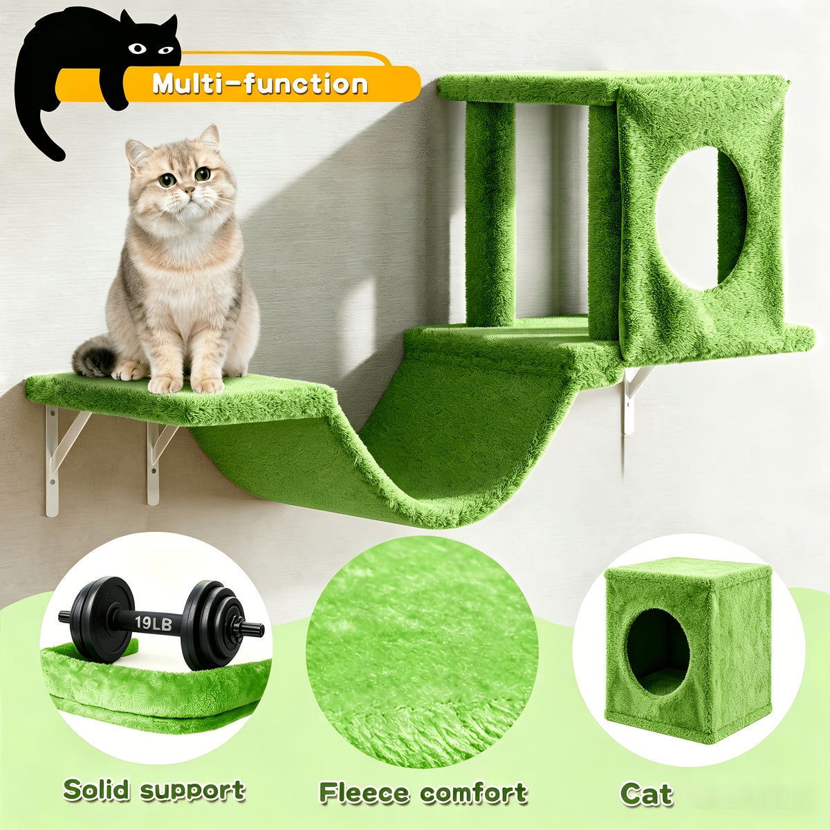 Cat Climbing Wall Shelves Set, Wall-Mounted Indoor Cat Furniture with Condo, Scratching Post, Bridge Ladder and Tunnel for Play and Rest