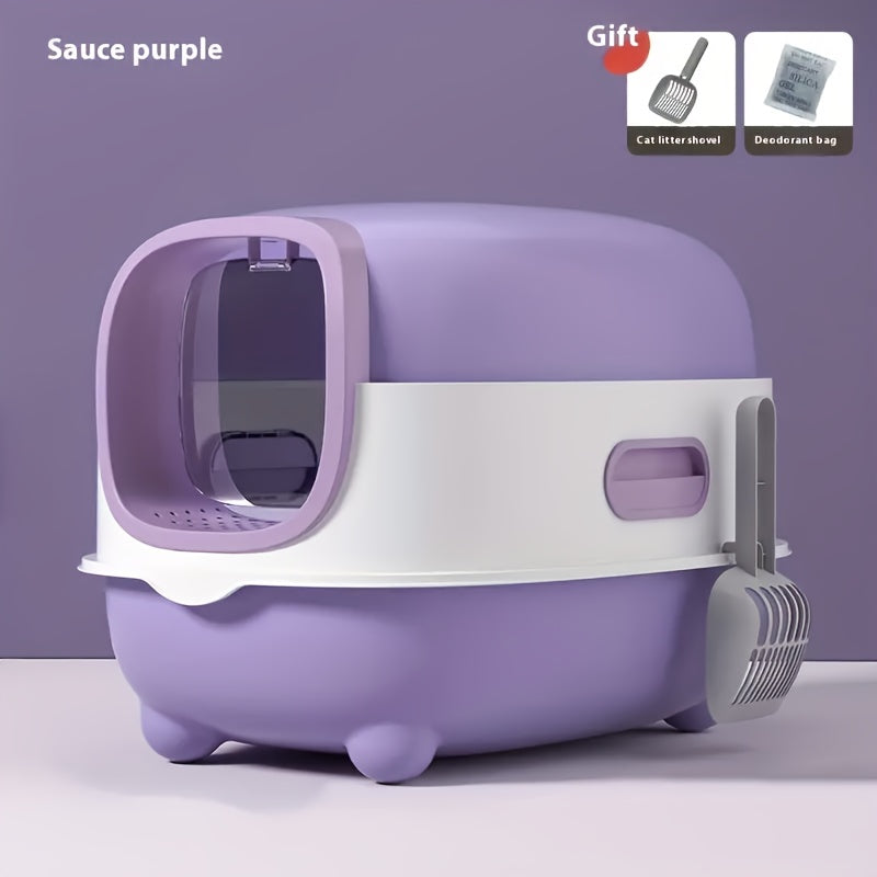 Enclosed Cat Litter Box with Covered Privacy Design, Extra-Large Listed Pet Toilet for Indoor Cat Potty Routines in Gray, Purple or Blue