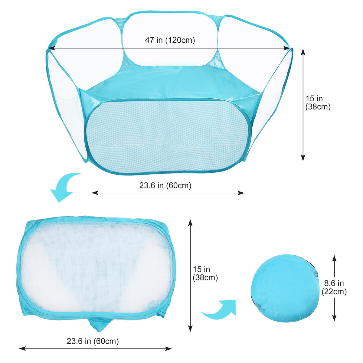 Pop Up Small Animal Playpen with Open Top Mesh Sides and Waterproof Bottom, Blue Foldable Exercise Pen for Supervised Hamster and Guinea Pig Play