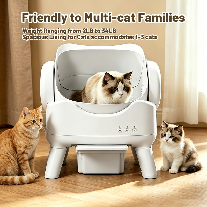 Self-Cleaning Cat Litter Box with Mat and 2 Bags, Large White Automatic Cat Toilet for Indoor Cat Care, Odor Control and Everyday Cleanup