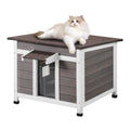 Fir Wood Outdoor Cat House with Asphalt Roof, Acrylic Window and Removable PVC Door Flaps, 20 or 24 Inch Feral Cat Shelter with Cleaning Access