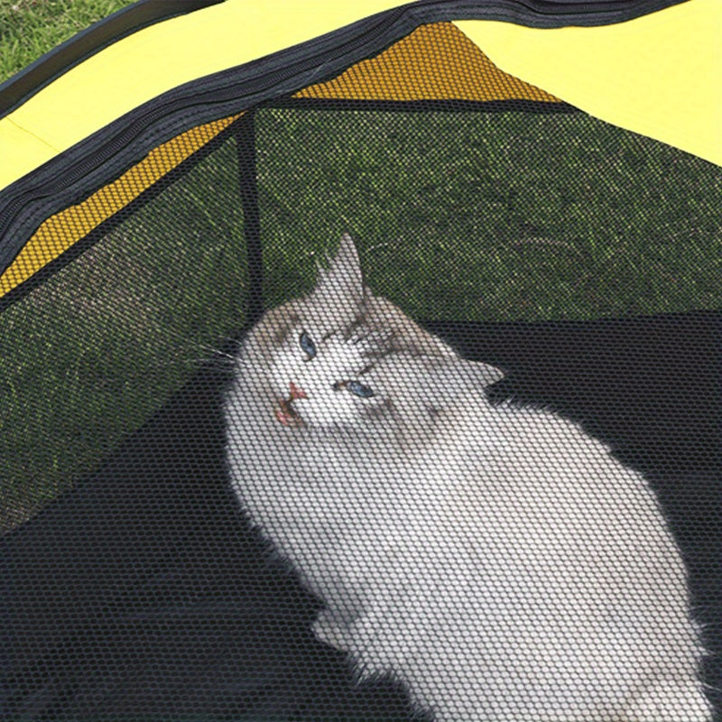 Soft-Sided Pet Playpen for Dogs and Cats, Foldable Octagonal Oxford Cloth Pen with Removable Mesh Top, Paw Print Panels and Three Size Options
