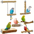 Parrot Perch Set 6 Pieces in Sichuan Pepper Wood, Bird Swing and T-Shaped Platform Combination for Supervised Perching and Cage Exploration