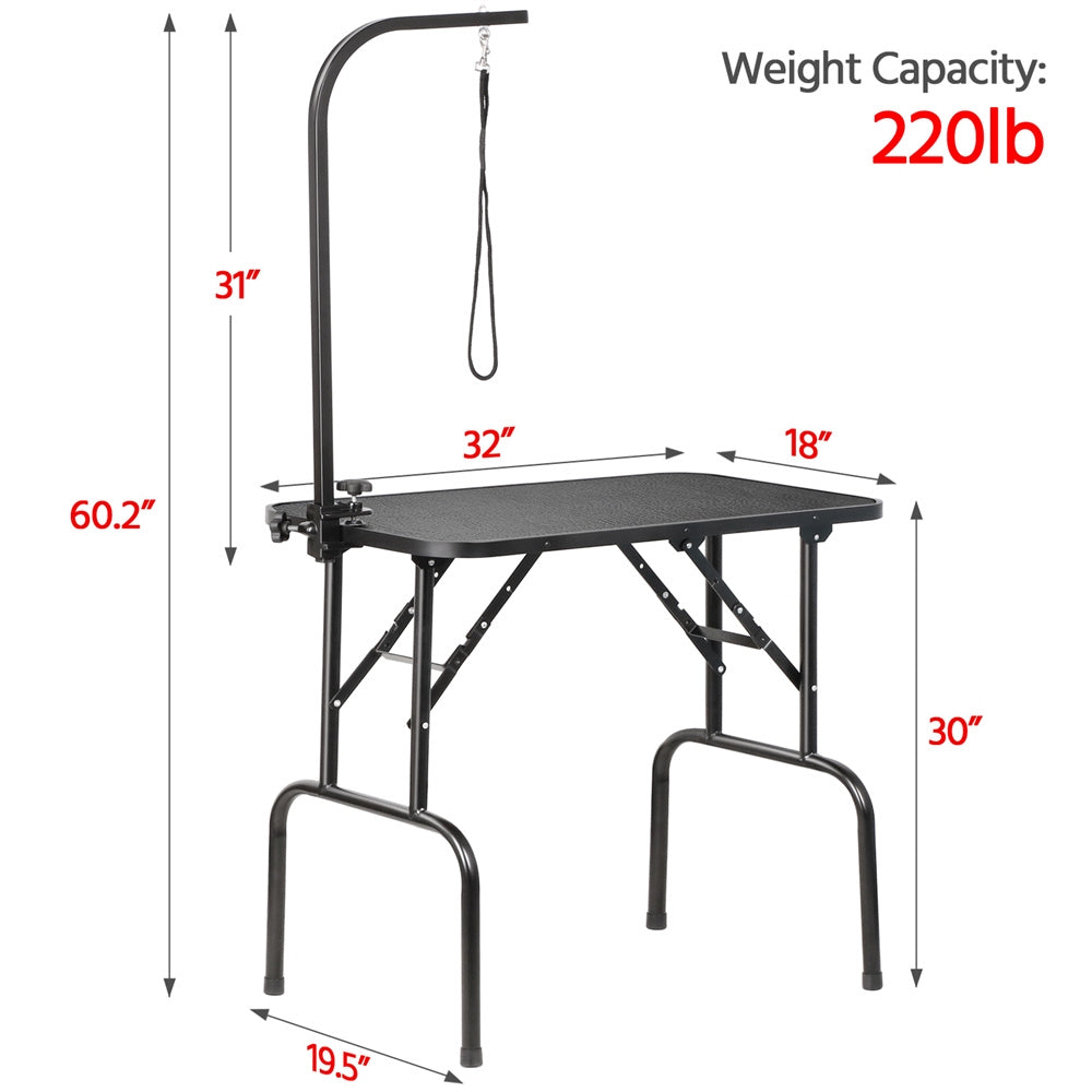 Dog Grooming Table with Folding Legs and Height Adjustable Arm for At-Home Dog and Cat Trimming, Coat Care and Pet Salon Grooming