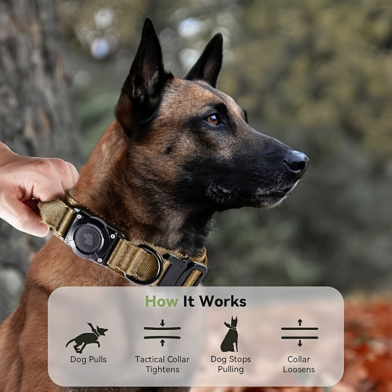 AirTag Holder Dog Collar with Handle, Adjustable Tactical Collar in Digital Camouflage for Medium and Large Dogs, M L XL, AirTag Not Included