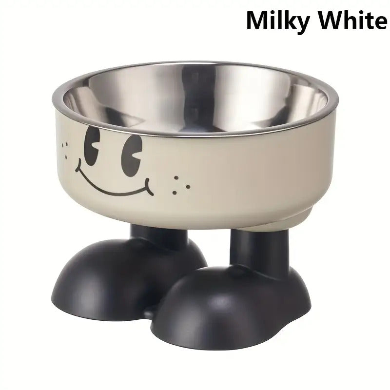 Raised Pet Bowl with Stainless Steel Dish, Anti-Slip and Anti-Tip Feeding Design for Kitten and Puppy Food or Water, Milky, Coffee Brown or Pink