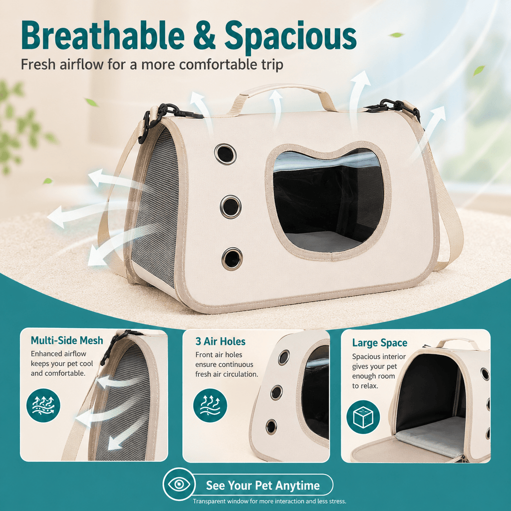 Pet Carrier Bag with Side Opening for Cats and Dogs, Soft-Sided Breathable Travel Tote for Handheld and Shoulder Carry, Off-White, Orange or Pink