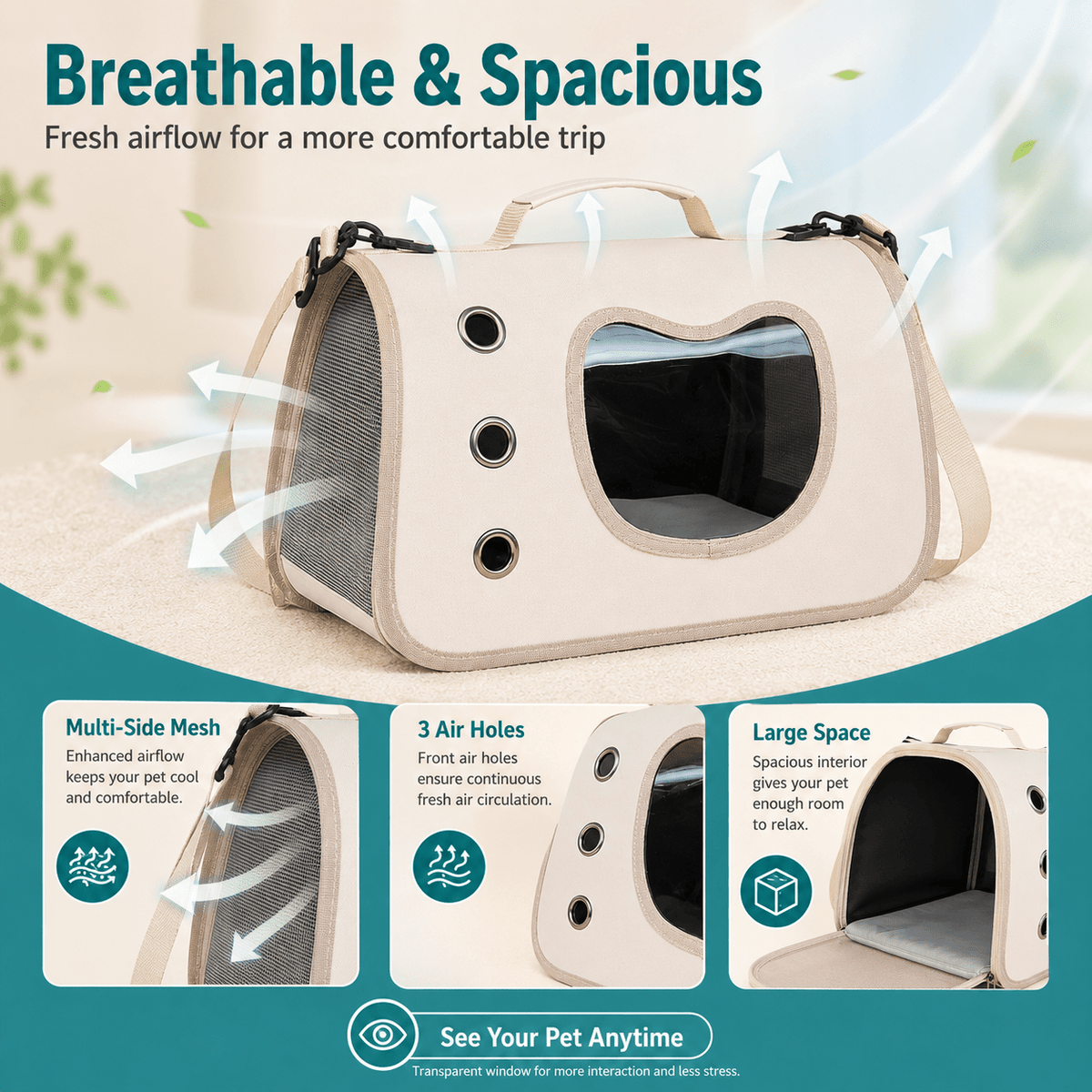 Pet Carrier Bag with Side Opening for Cats and Dogs, Soft-Sided Breathable Travel Tote for Handheld and Shoulder Carry, Off-White, Orange or Pink