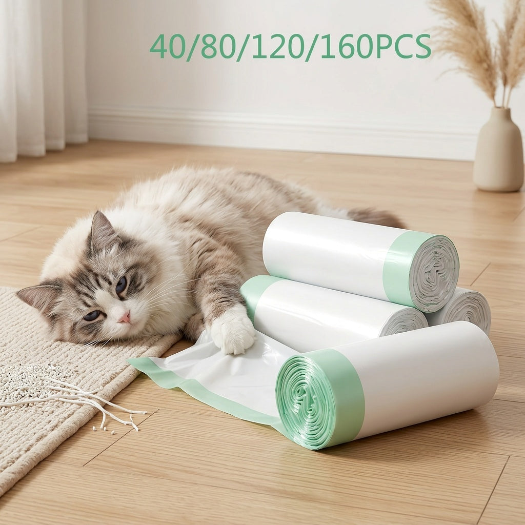 Cat Litter Box Liner Bags with Drawstring, 25.2 x 15.7 Inch Heavy-Duty Waste Drawer Liners for Compatible Self-Cleaning Boxes, 40 80 or 120 Count