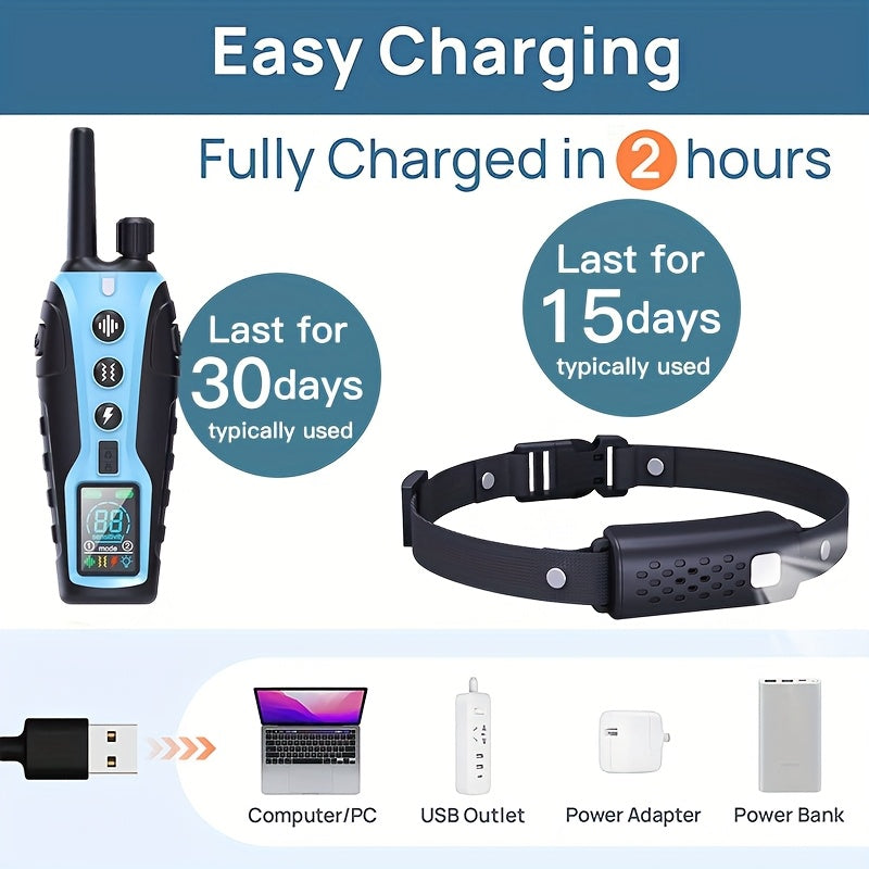 Dog Training Collar with Night Light, 3280ft Listed Remote Range, USB Rechargeable with Keypad Lock, Beep, Vibration and Static Modes for 1 or 2 Dogs