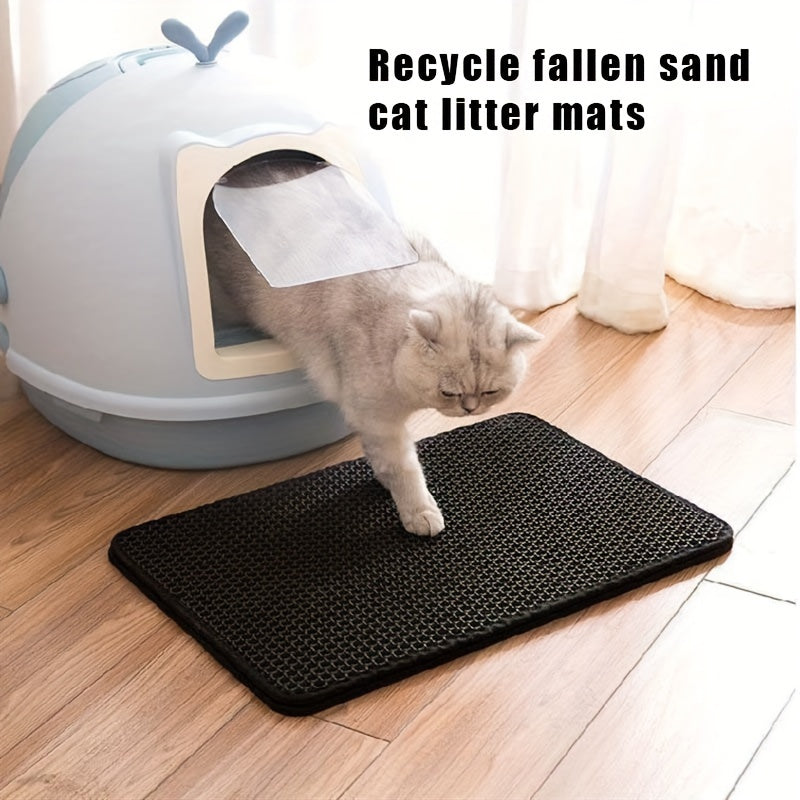 Double-Layer Honeycomb Cat Litter Mat, Washable Litter Box Scatter Catcher in Three Sizes and Light Gray, Dark Gray or Black for Indoor Cat Cleanup