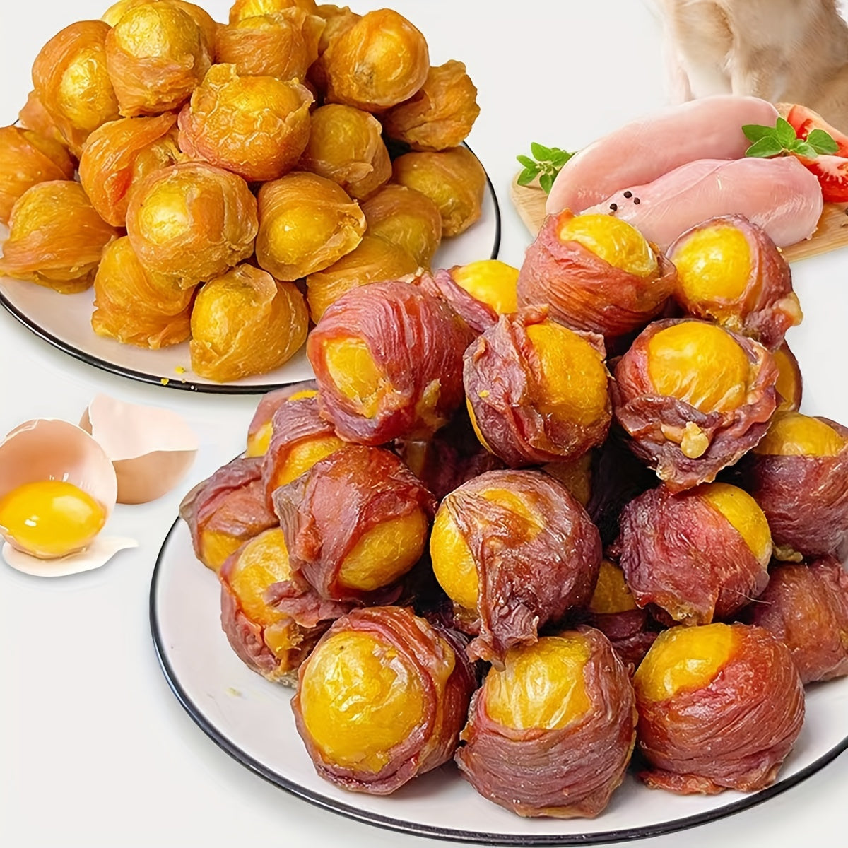 Egg Yolk Dog Treats Wrapped in Duck or Chicken, Soft Chew Meat Snacks for Supervised Positive-Reward Training and Small, Medium or Large Dogs