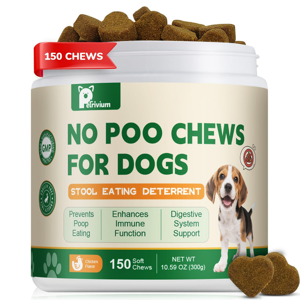 No Poo Chews for Dogs, 150-Count Coprophagia Deterrent Supplement with Probiotics, Digestive Enzymes and Pumpkin Powder, 300g