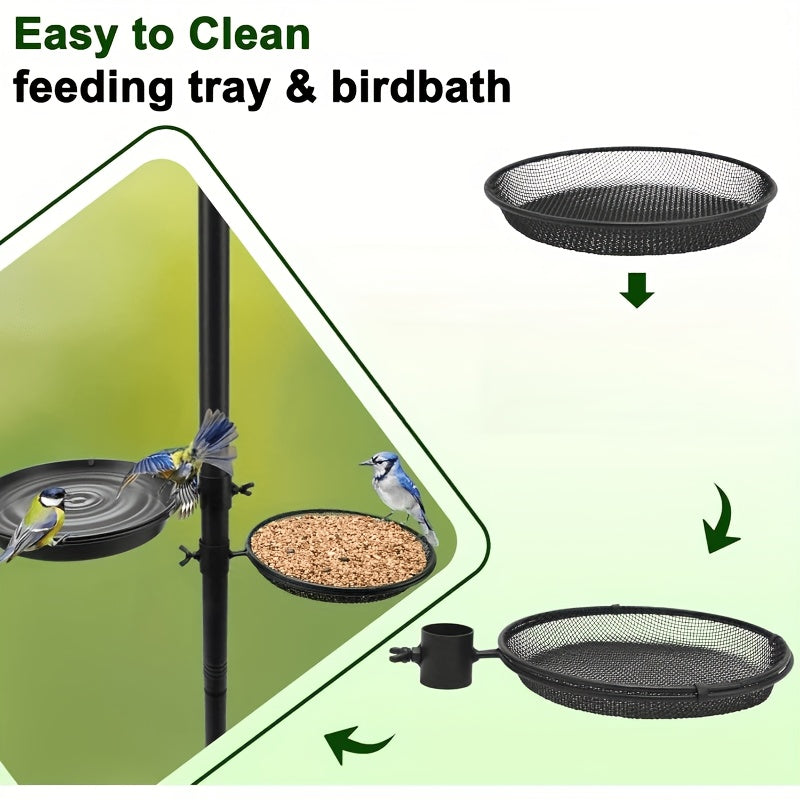Bird Feeder Pole with Squirrel Baffle, 92-Inch Listed Garden Feeding Station Stand with Adjustable Shepherd Hooks and Metal Trays, Birdhouse Not Included
