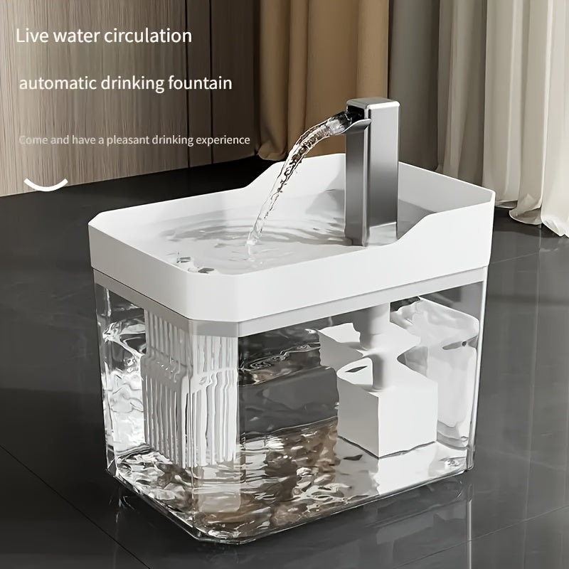 Cat Water Fountain 57.48oz with Automatic Circulation, Quiet USB Plug-In Pet Drinking Dispenser in Transparent, White or Yellow, No Power Adapter Included