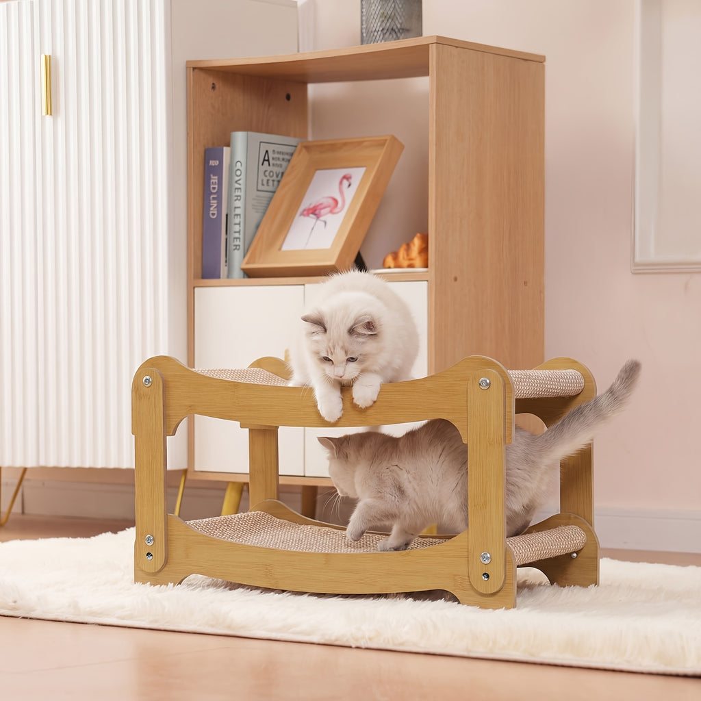 Cat Bunk Bed with Sisal Scratching Surfaces, Wooden Double-Decker Indoor Cat Lounger with Two Open Resting Levels, Large Size