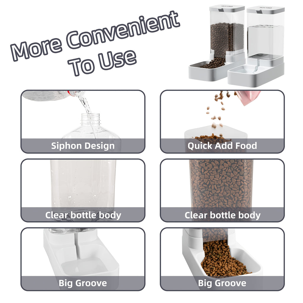Cat Gravity Feeder and Water Dispenser Set in White, Battery-Free Pet Feeding Station with Non-Slip Base for Everyday Indoor Food and Water Access