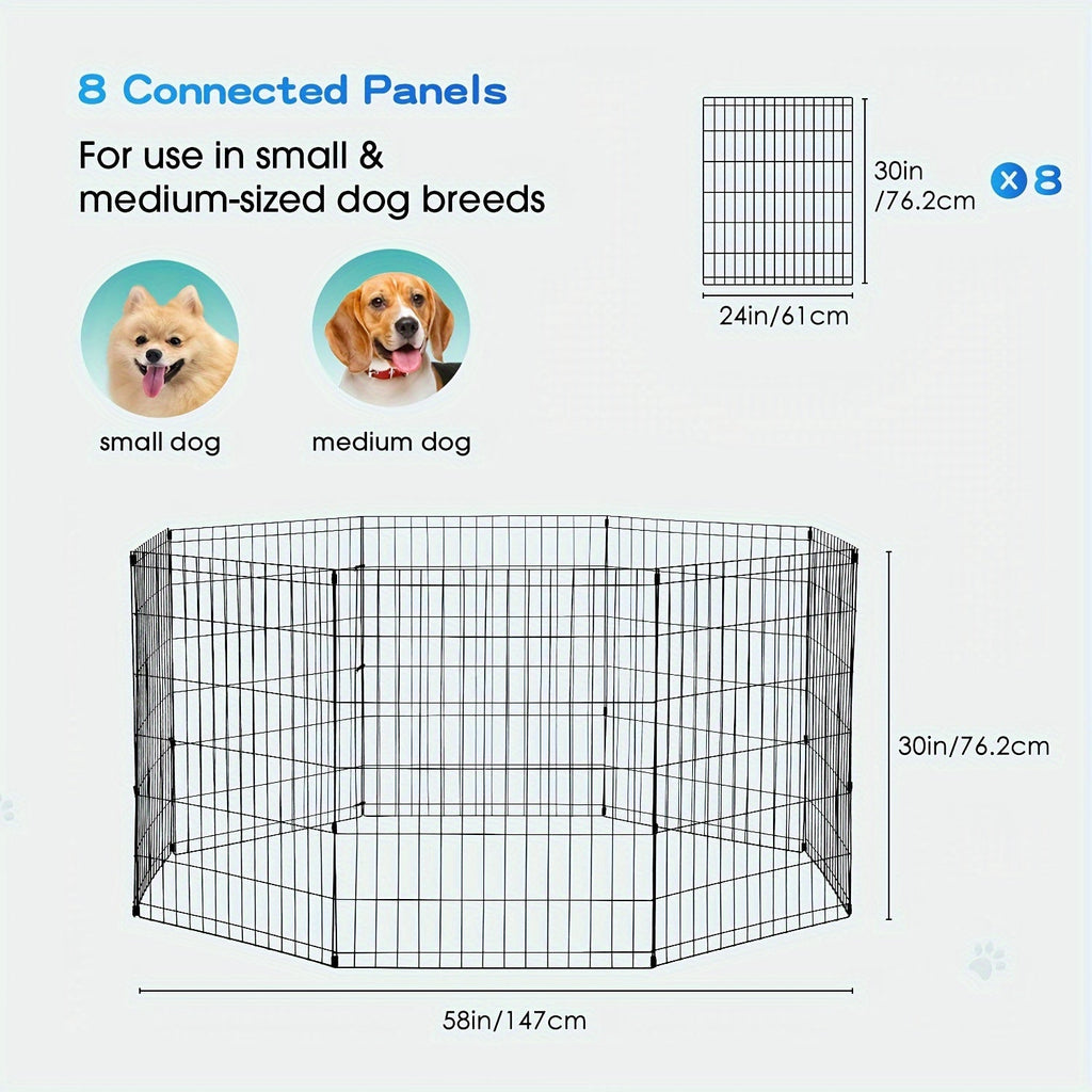 Foldable Metal Wire Dog Playpen with Tool-Free Setup, 24, 30, 36 or 42 Inch Height Options for Supervised Indoor and Outdoor Pet Exercise