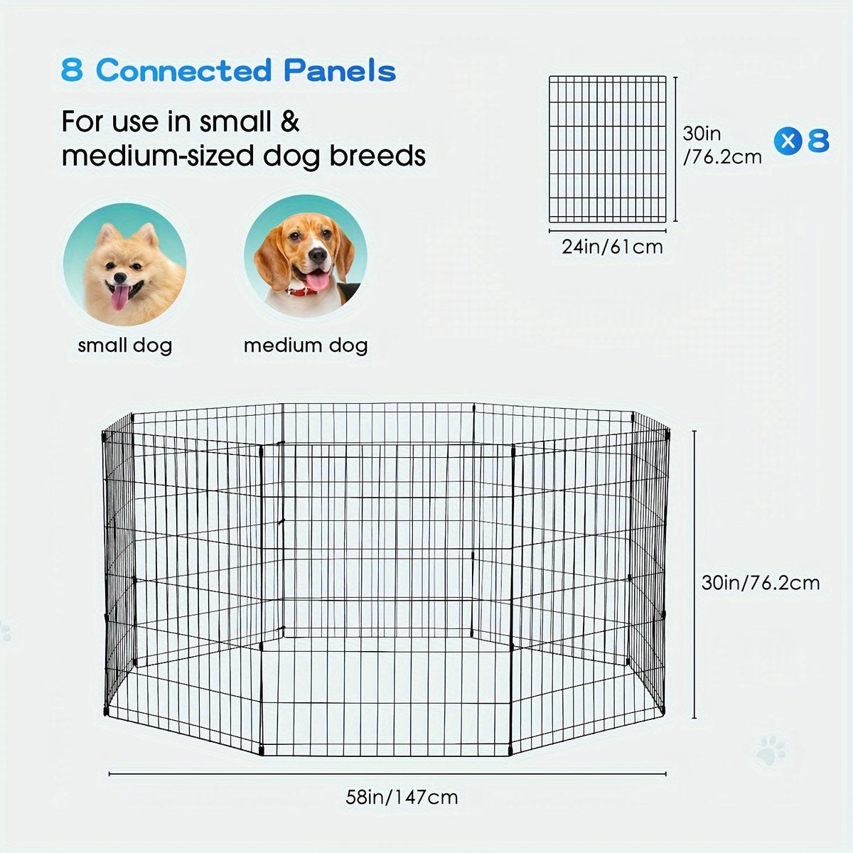 Foldable Metal Wire Dog Playpen with Tool-Free Setup, 24, 30, 36 or 42 Inch Height Options for Supervised Indoor and Outdoor Pet Exercise