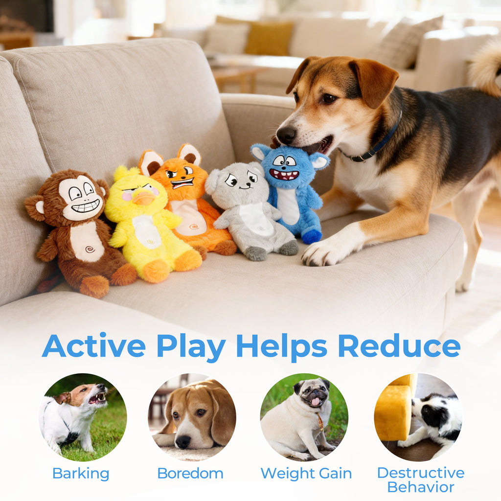 Stuffless Dog Toy Bundle, 5-Piece Squeaky Animal Plush Set with Cotton Rope, Machine Washable Toys for Supervised Fetch and Interactive Play