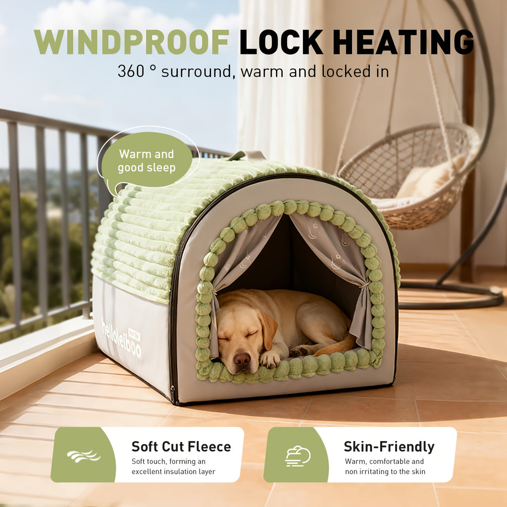 Foldable Indoor Dog House with Lid and Handle, 2-in-1 Brown Pet Tent Cave Bed with Soft Anti-Slip Washable Cushion for Dogs and Cats