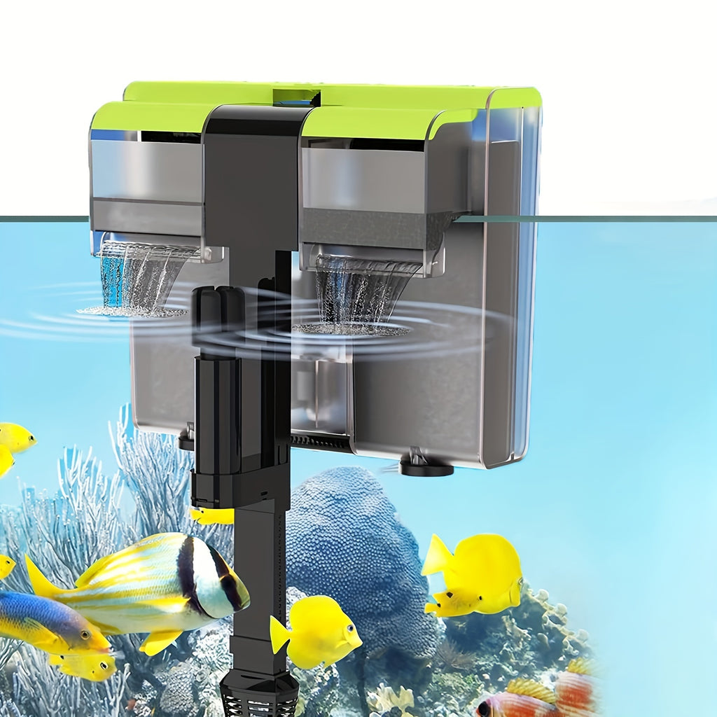 Aquarium Filter with Surface Skimmer, 167 GPH 8W Hang On Back Dual Filtration with Adjustable Flow for 10-45 Gallon Freshwater and Saltwater Tanks