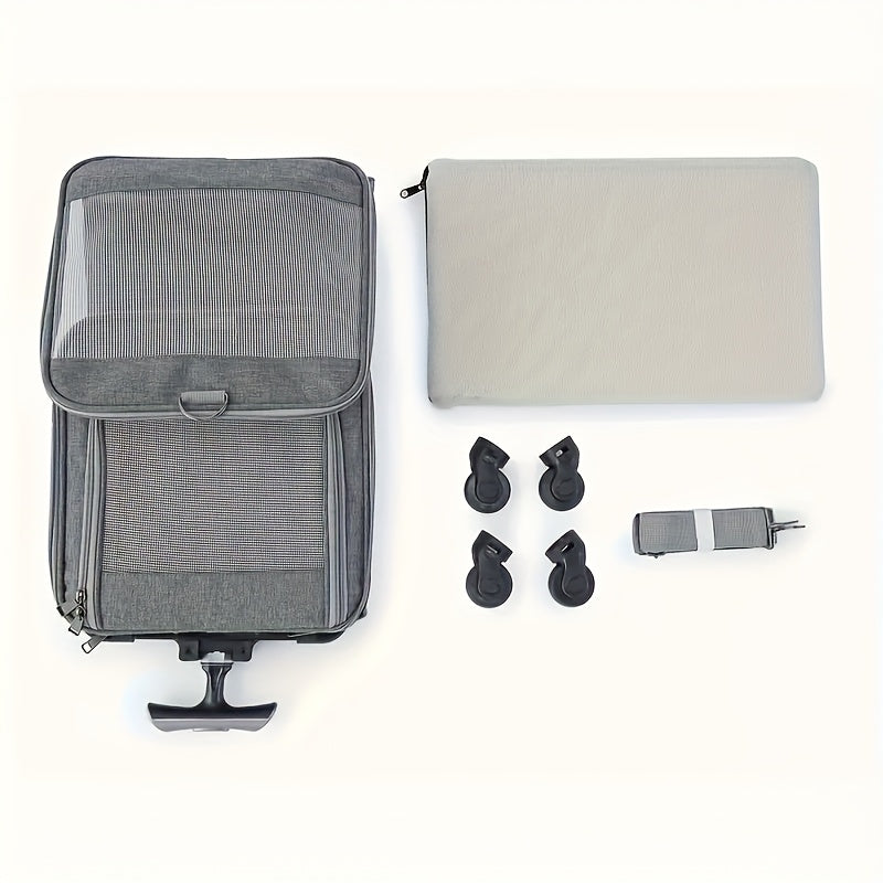 Rolling Pet Carrier Backpack with Telescoping Handle, Ventilated Oxford Cloth Travel Trolley with Zipper Closure and 360° Swivel Wheels