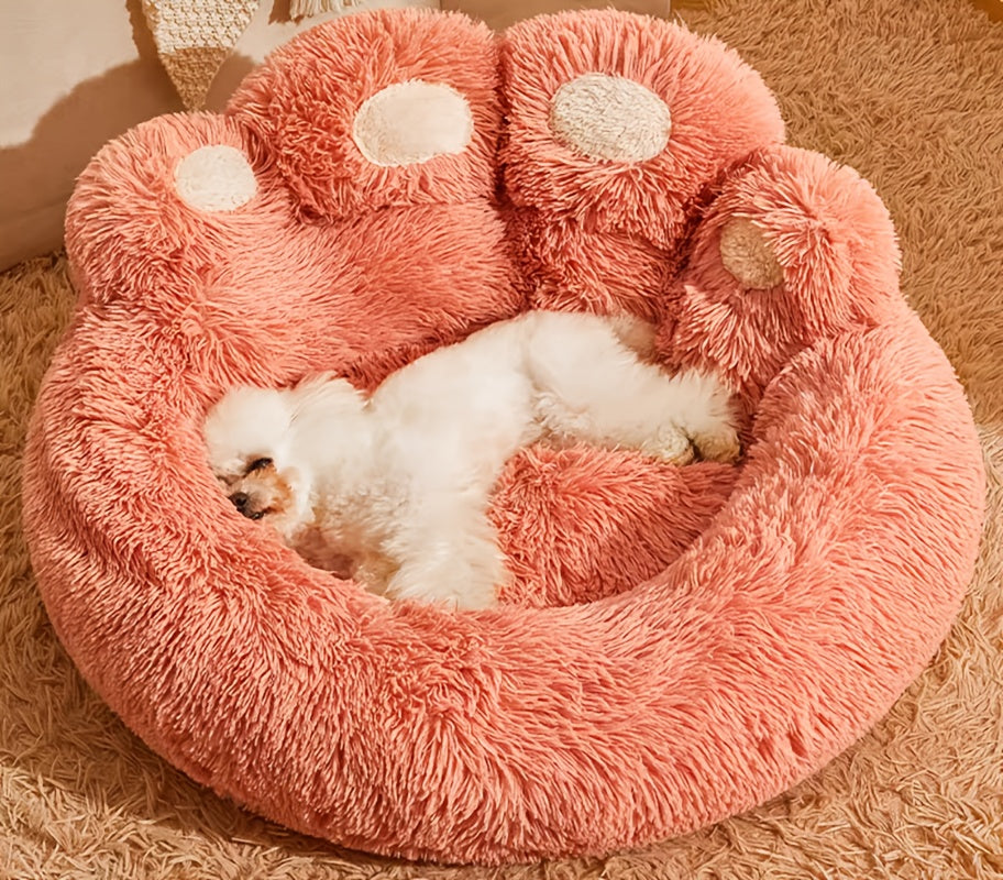 Donut Dog Bed with Bear Paw Design, Soft Plush Cuddler for Dogs and Cats, Cozy Indoor Sleeping Nest in Coffee Gray or Pink, 22 to 37 Inch Sizes