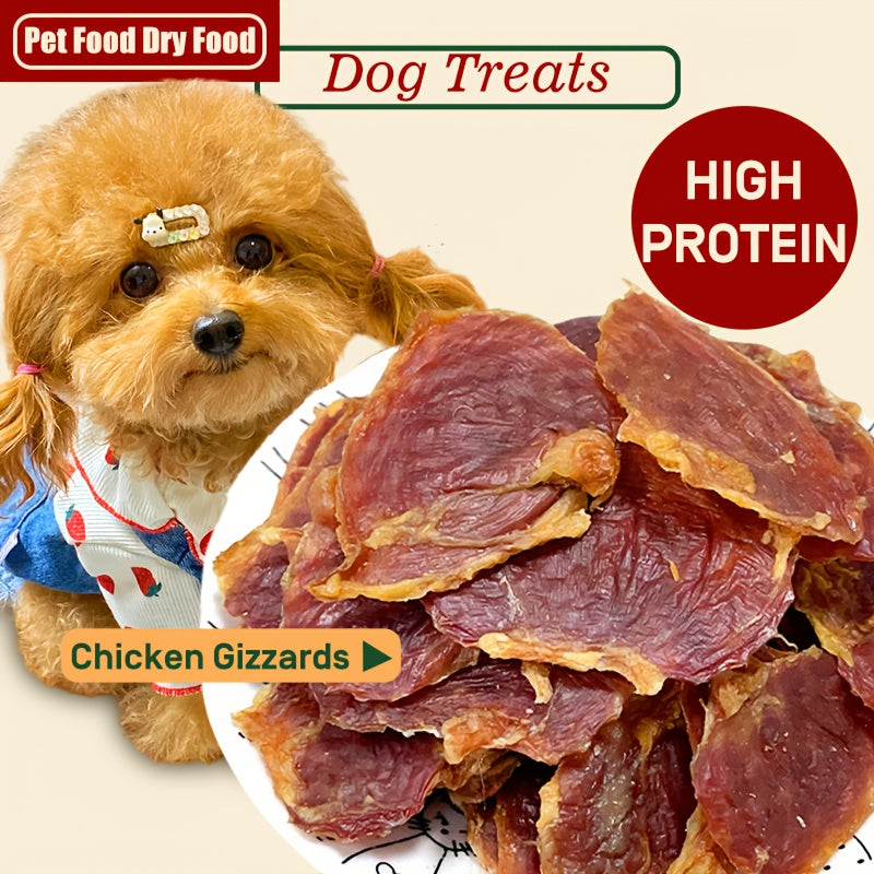 Chicken Gizzard Jerky for Dogs 7.05 oz, Grain-Free High-Protein Dog Treat Slices with No Artificial Flavors for Positive-Reward Training