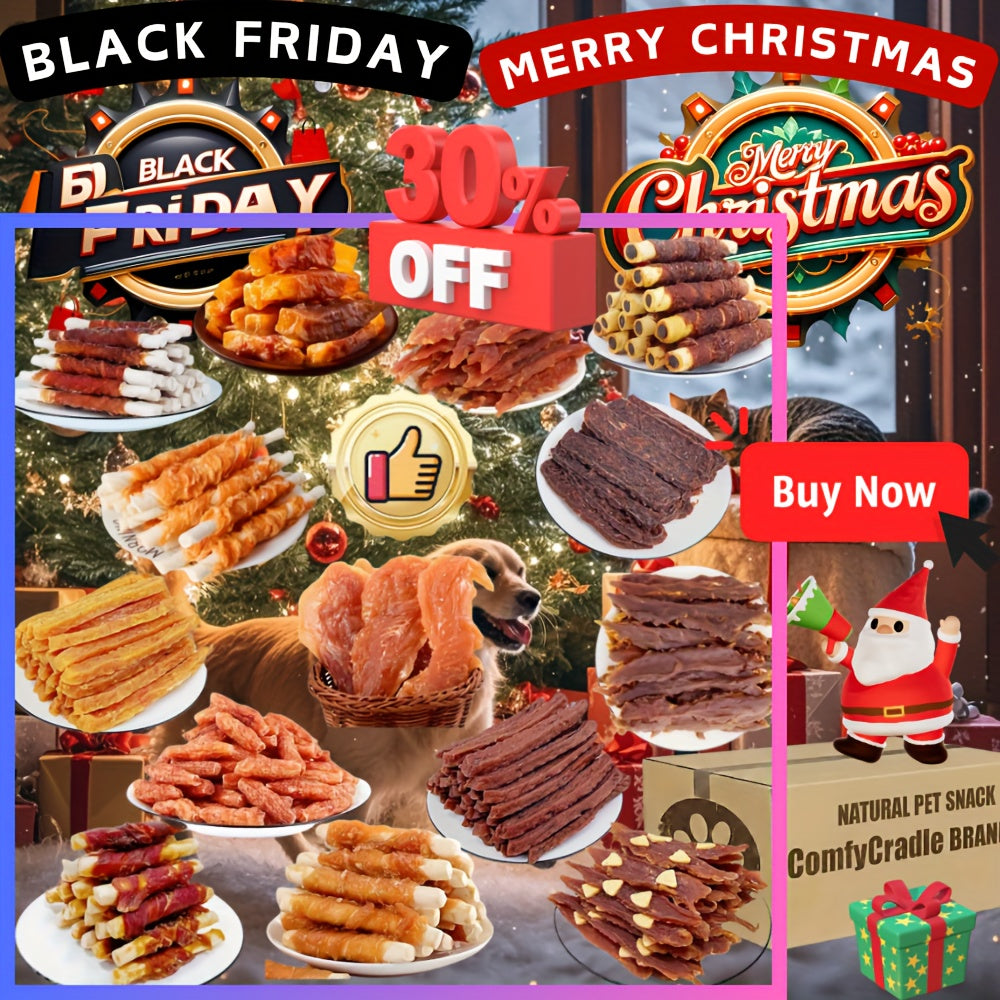 Dog Treat Assortment with Chicken Jerky and Wrapped Chew Selections, Combination 1–6 Options for Medium and Large Dogs, Supervised Snack and Reward Time