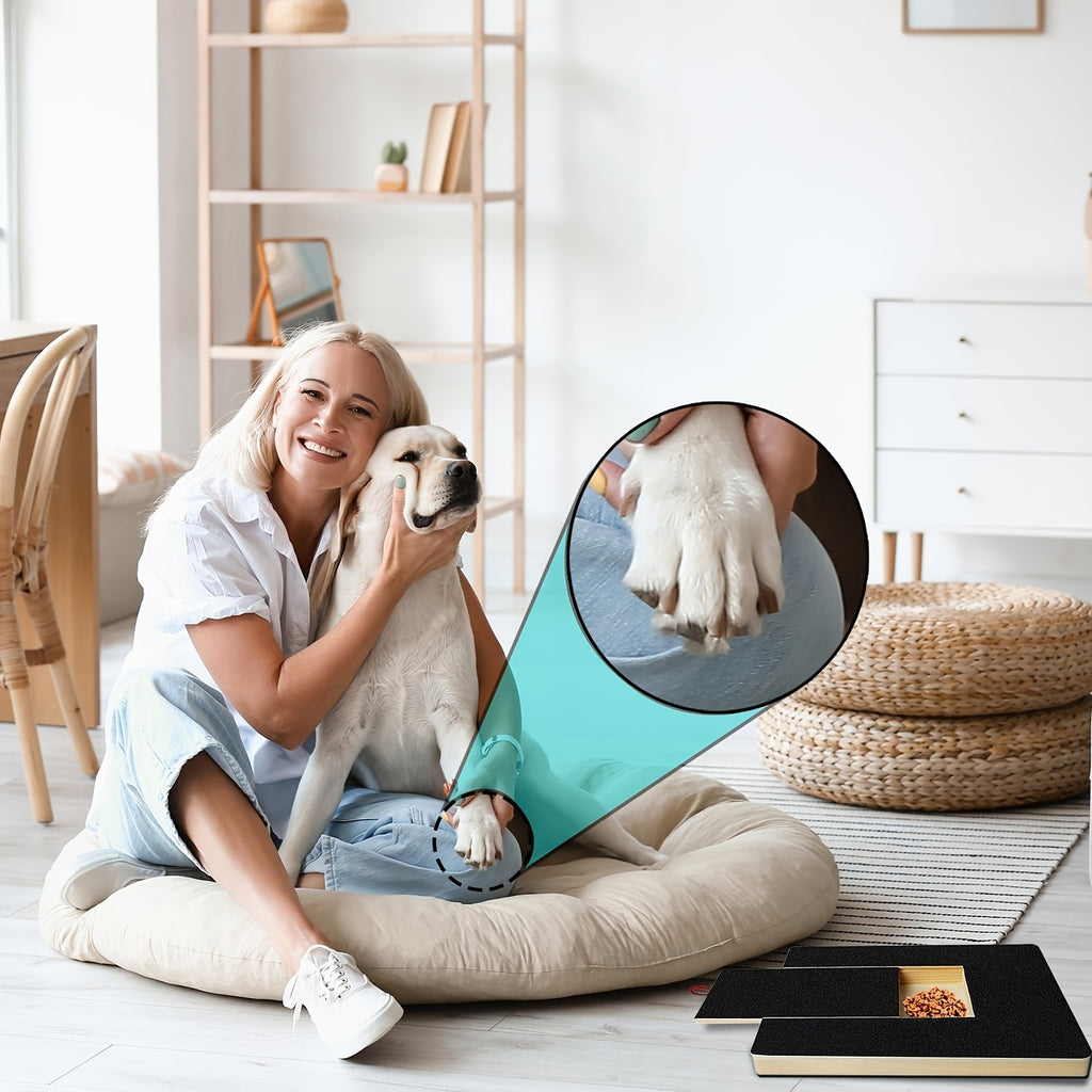 Dog Nail Scratch Pad with Treat Drawer, Interactive Paw Filing Board for Reward-Based Home Grooming, Board and Replacement Sandpaper Options