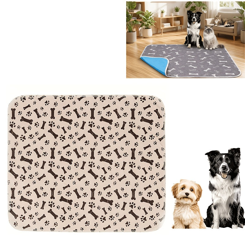 Washable Dog Pee Pads with Bone Print, 4-Layer Reusable Puppy Training Mats with Non-Slip Base for Floors, Crates and Travel, S M L