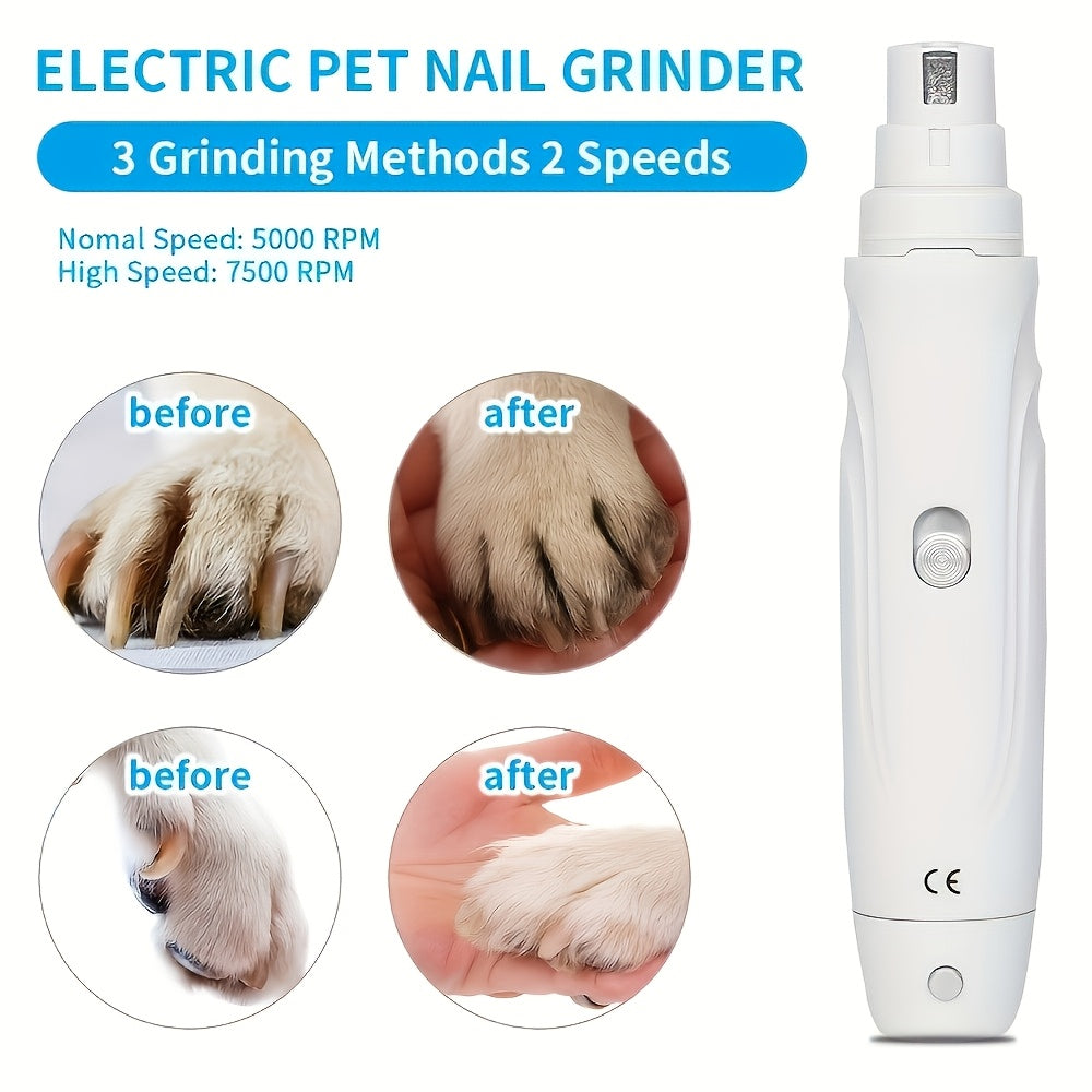 Dog Nail Grinder in White, Lightweight 2-Speed Electric Pet Claw Trimmer for At-Home Nail Filing, Paw Care and Regular Grooming