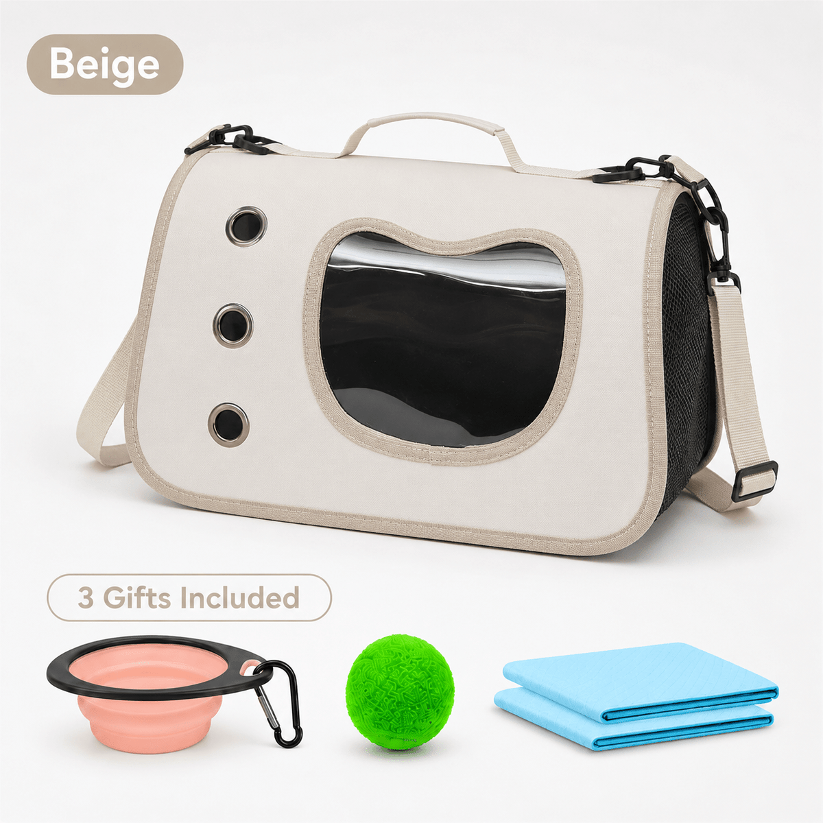 Pet Carrier Bag with Side Opening for Cats and Dogs, Soft-Sided Breathable Travel Tote for Handheld and Shoulder Carry, Off-White, Orange or Pink