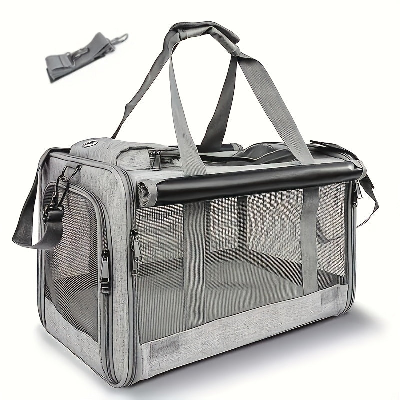 Soft Sided Pet Carrier for Cats and Small Dogs, Medium Grey Foldable Travel Bag with Breathable Design, Privacy Features and Zipper Closure