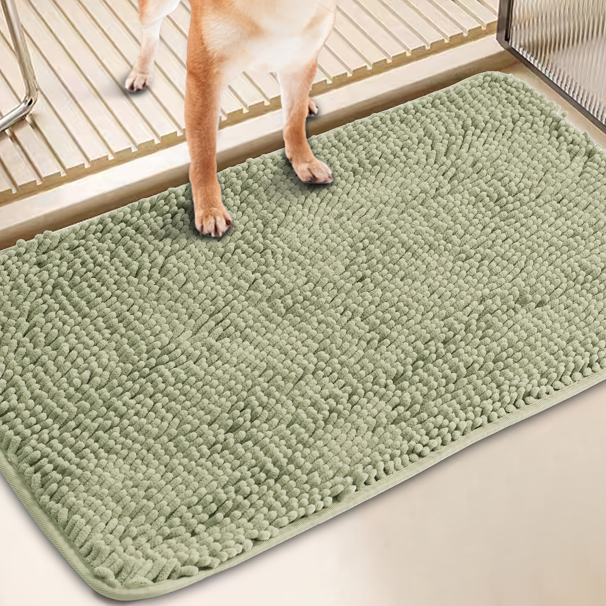 Dog Door Mat for Muddy Paws, Absorbent Microfiber Non-Slip Indoor Entryway Rug, Machine Washable Quick-Dry Pet Mat in Camel, Green or Gray