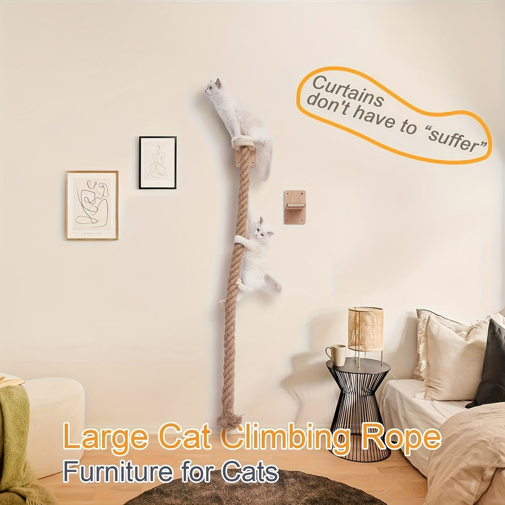 Wall-Mounted Cat Climbing Rope with Jumping Platform, Thick Natural Hemp Rope Indoor Cat Wall Accessory for Space-Saving Climbing and Play