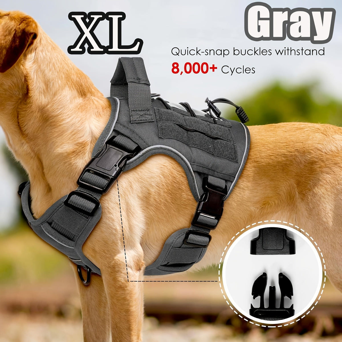 Tactical Dog Harness with Reinforced Top Handle, Adjustable Reflective Pet Vest for Daily Walks and Outdoor Training, S to XL Sizes
