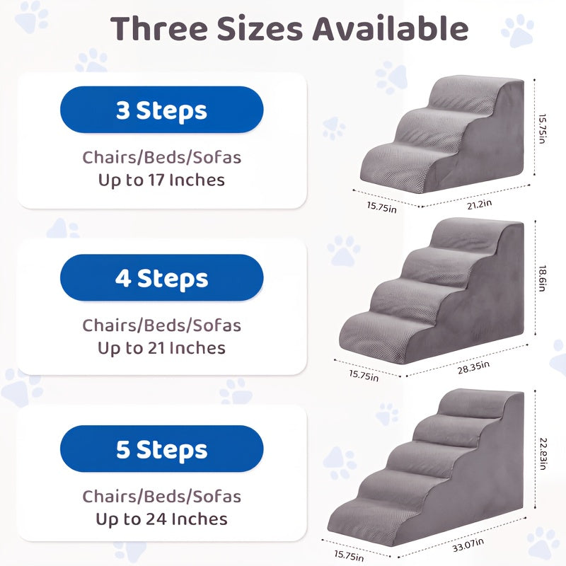 Curved Dog Stairs for Small Dogs and Cats, High-Density Foam Pet Steps for Couch, Bed and Sofa, 3/4/5-Step Indoor Ramp in Gray
