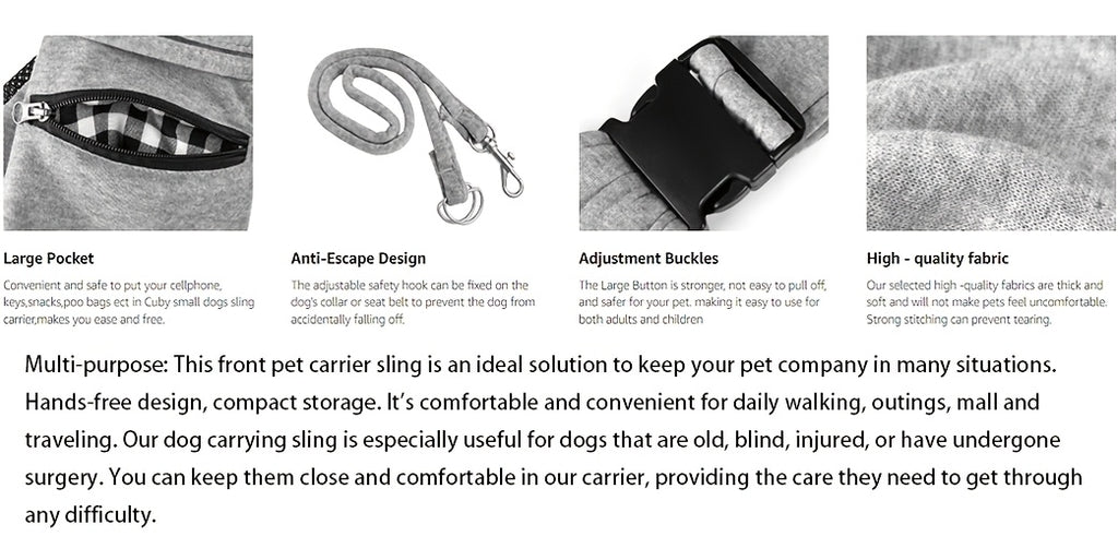 Dog Carrier Sling with Adjustable Shoulder Fit for Carrying Puppies and Cats, Pet Travel Shoulder Bag in Black, Gray or Blue for Everyday Outings