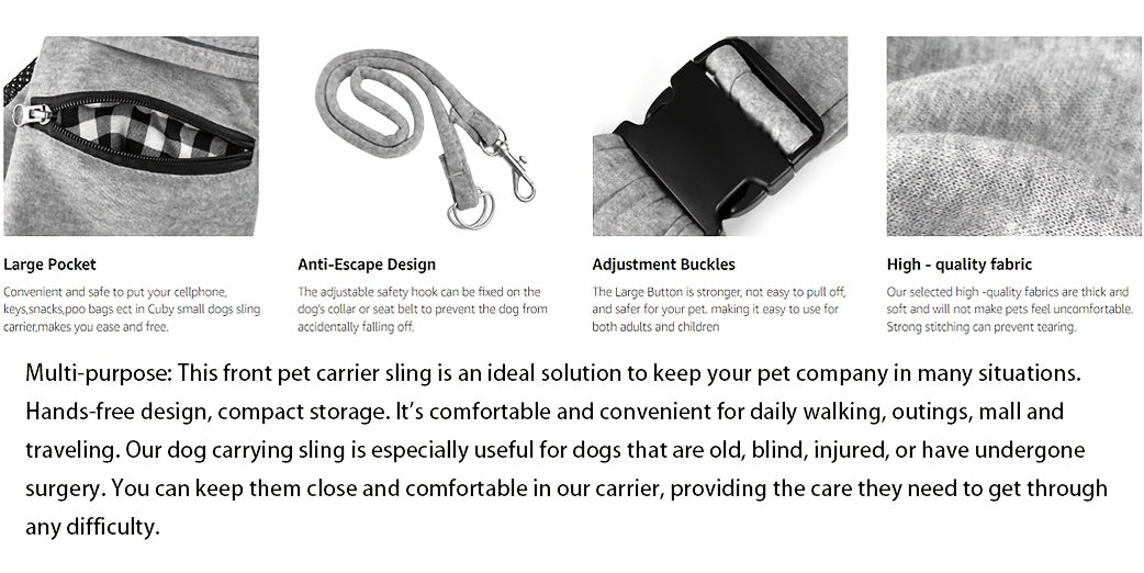 Dog Carrier Sling with Adjustable Shoulder Fit for Carrying Puppies and Cats, Pet Travel Shoulder Bag in Black, Gray or Blue for Everyday Outings