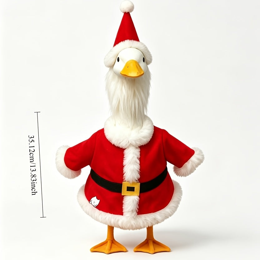 Santa Porch Goose Outfit for 23-Inch Decorative Goose Displays, Christmas Two-Piece Costume in Green Hair or White Hair Options for Holiday Entryway Decor